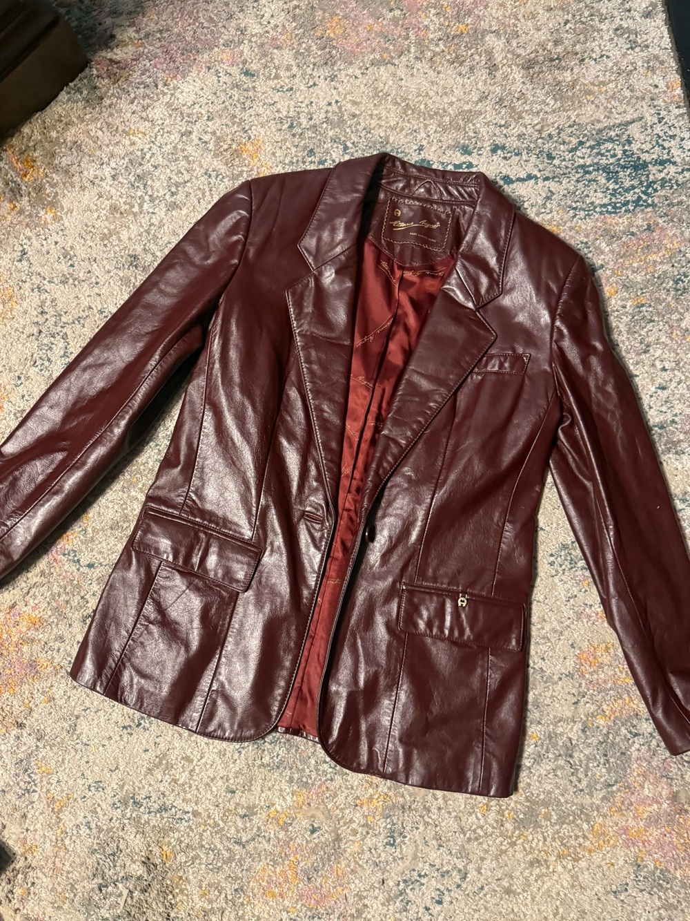 Etienne Aigner Burgundy Leather Blazer 6